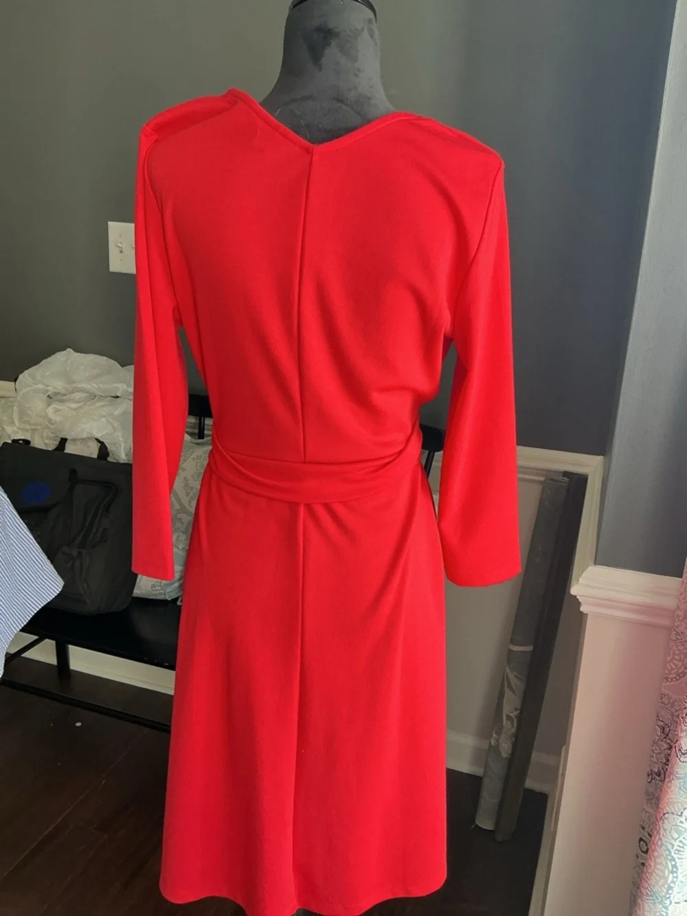 Lands' End Red Wrap Jumpsuit with Waist Tie - Picture 2 of 4